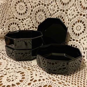 Vintage Black Glass Arcoroc Octime Bowls - Set of 4 - Stackable, France